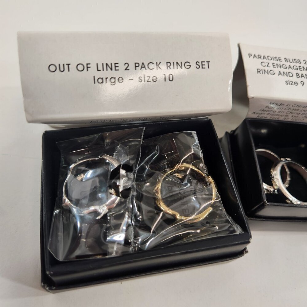 Avon Earrings / Ring Bundle Pernella Studs Out of Line Engagement Band CZ - Picture 4 of 9